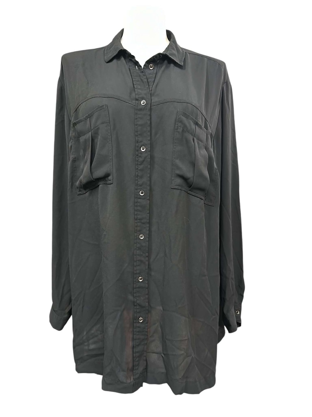 Jones New York Black Button-Down Shirt with Chest Pockets Size XL